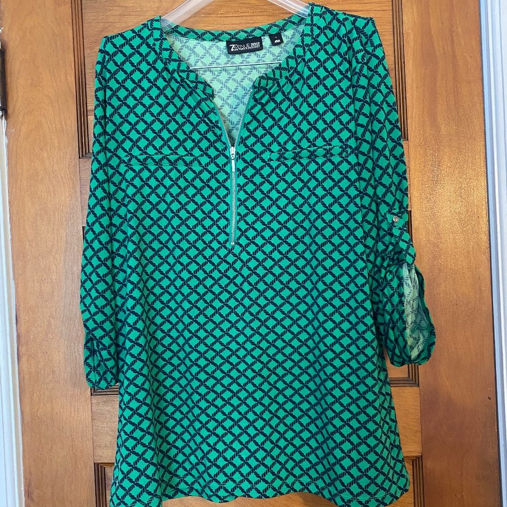 NY & Co 7th Avenue Green and Navy Rope Pattern Blouse Size L